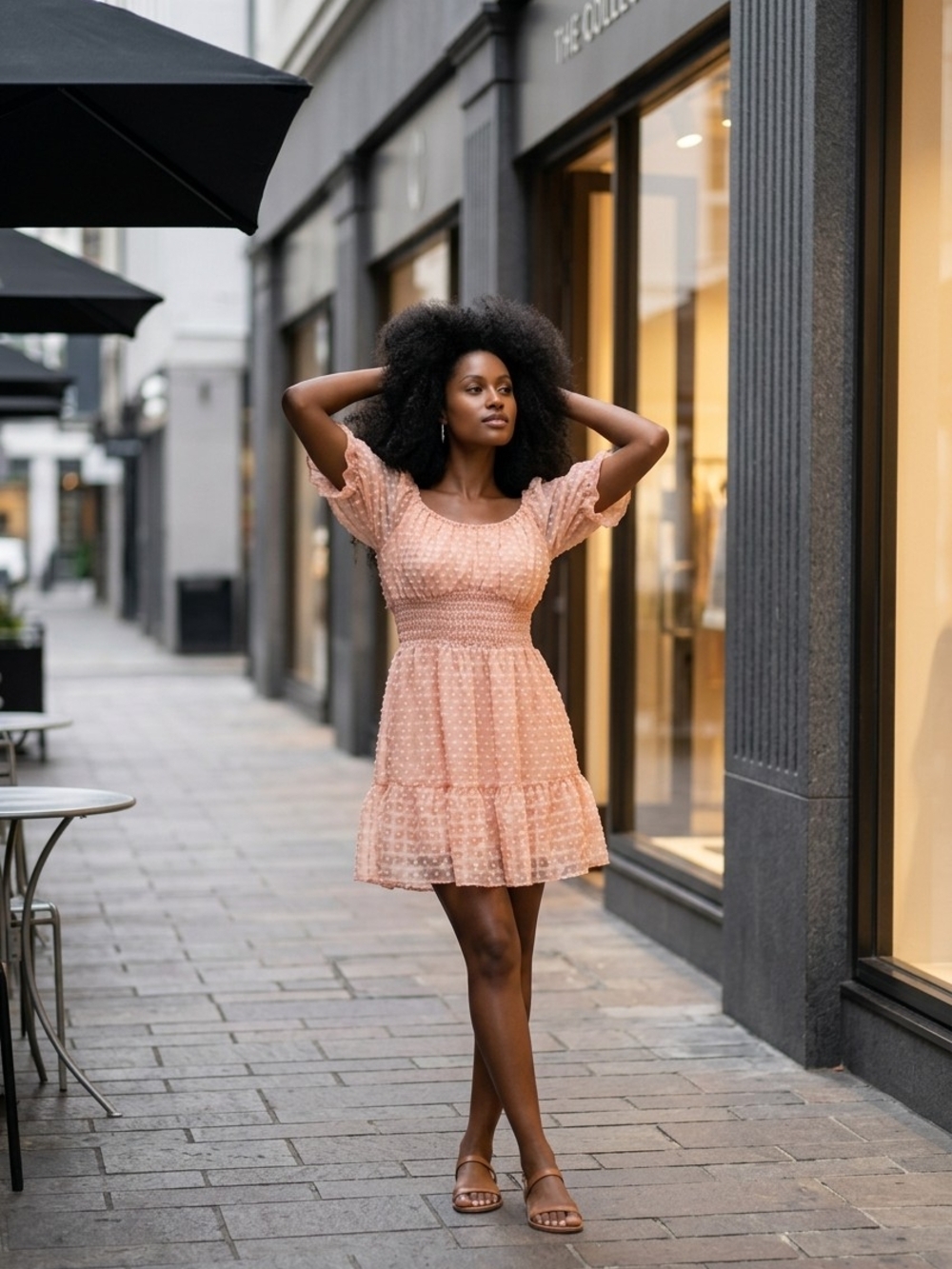 Flying Tomato A Calin L Dress Smocked Puff Sleeves Femme Flirty Versatile Staple